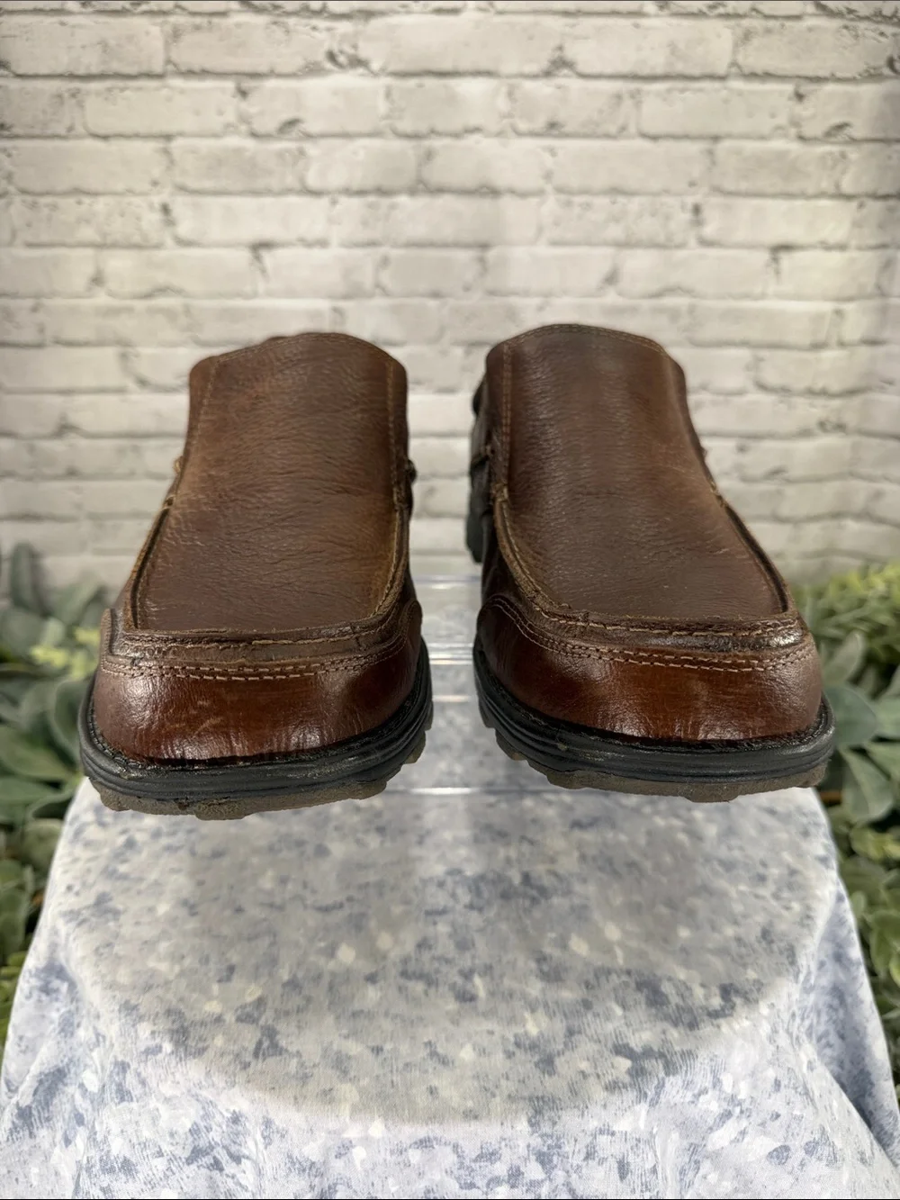 CHAPS “Alder” Whiskey Brown Leather Stitch-Seam Casual Loafers Mens 8M 🤎 EUC
